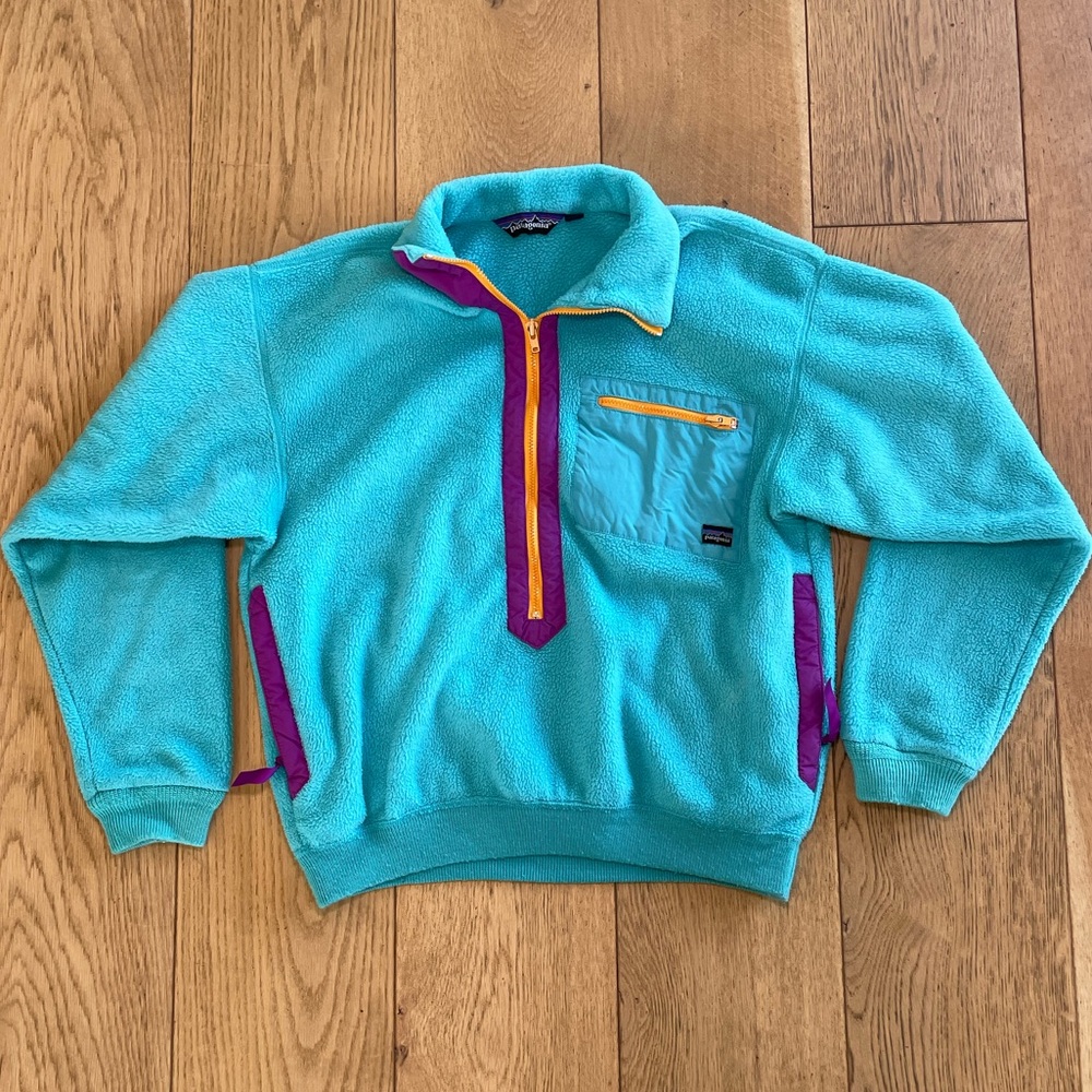 Vintage 90s Patagonia Men's Teal Fleece Sweater